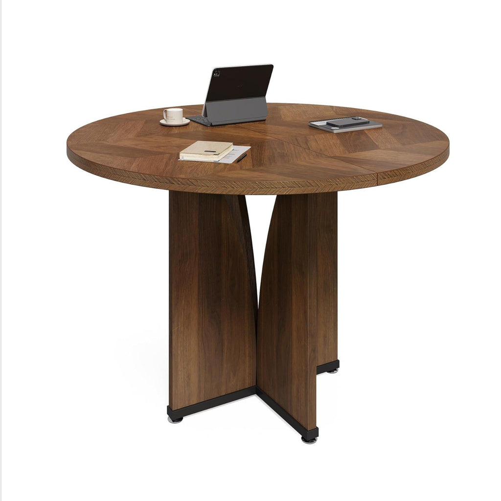 Round Conference Table With X Base - Dark Brown