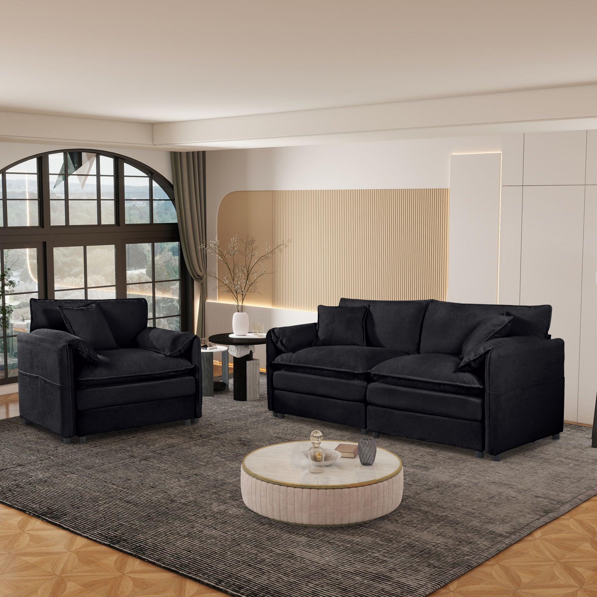 Modern Upholstered Loveseat And Armchair Set With Pillows