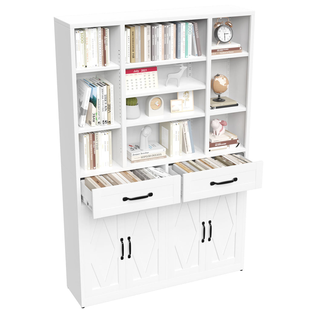 Industrial Bookcase Tall With Adjustable Shelves, Drawers & Doors