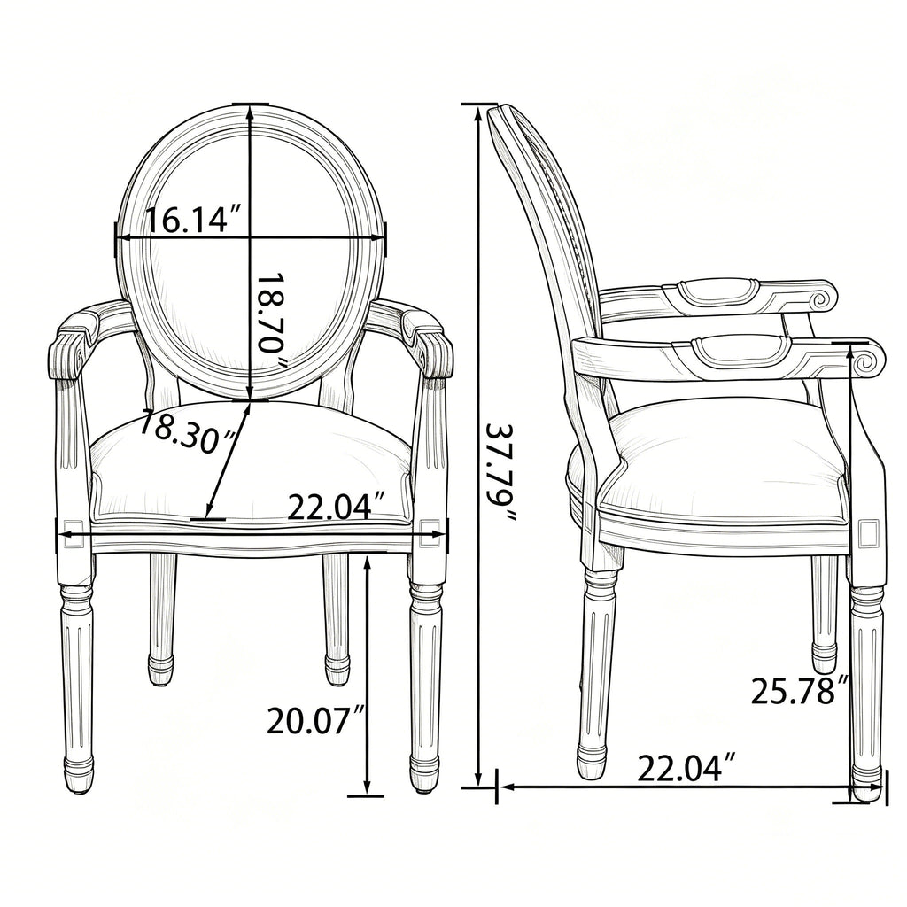 French Vintage Upholstered Fabric Dining Armchair (Set of 2)