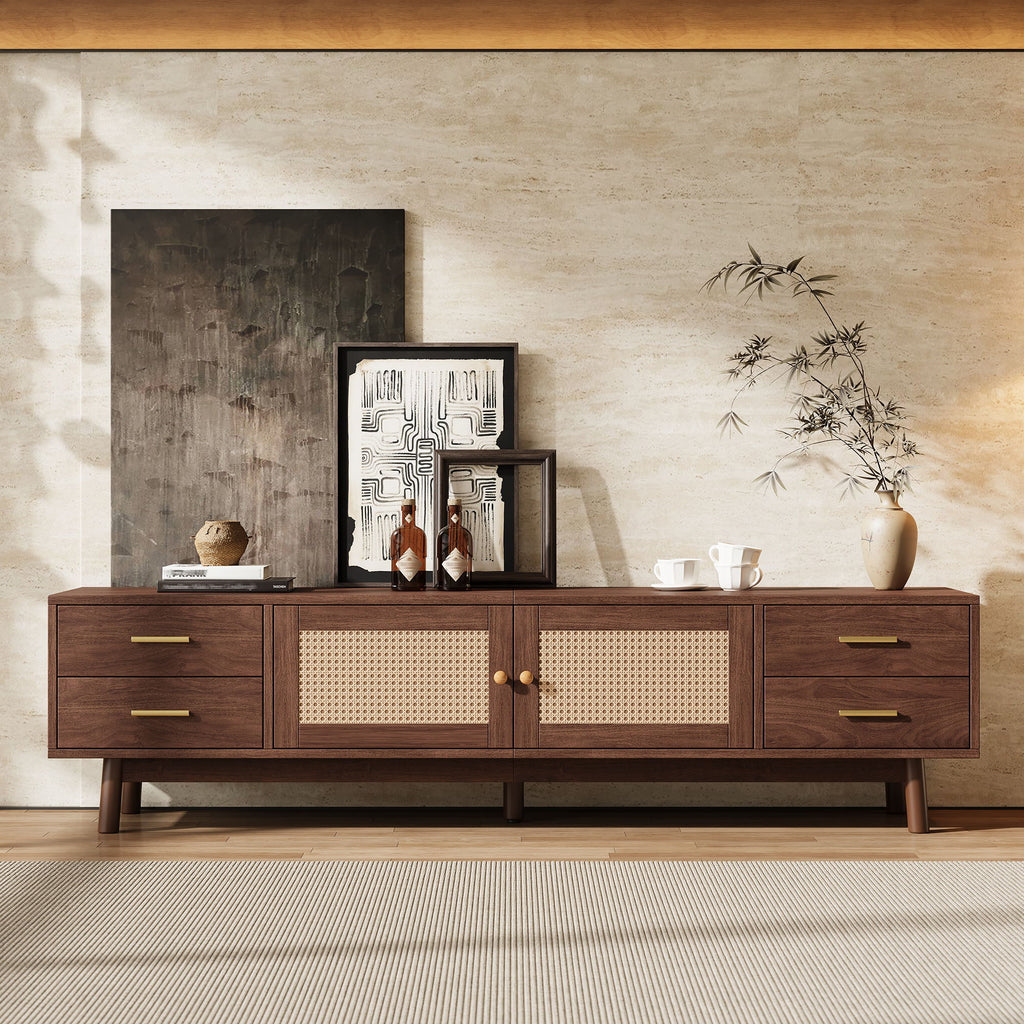 70" TV Stand With Doors For TVs Up To 80", Media Console With 4 Drawers & Cable Holes - Dark Brown