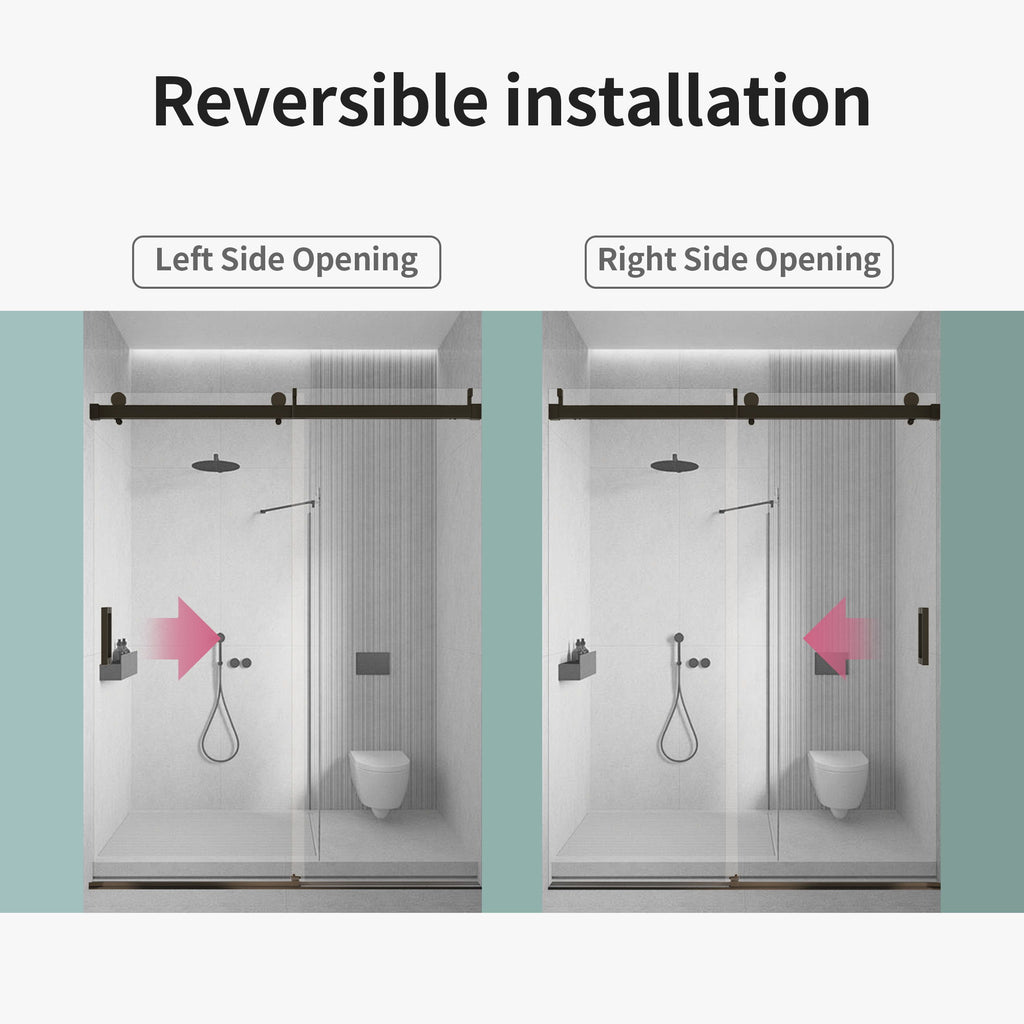 Frameless Single Sliding Soft Close Shower Doors, 3 / 8" Tempered Glass Reversible Installatio