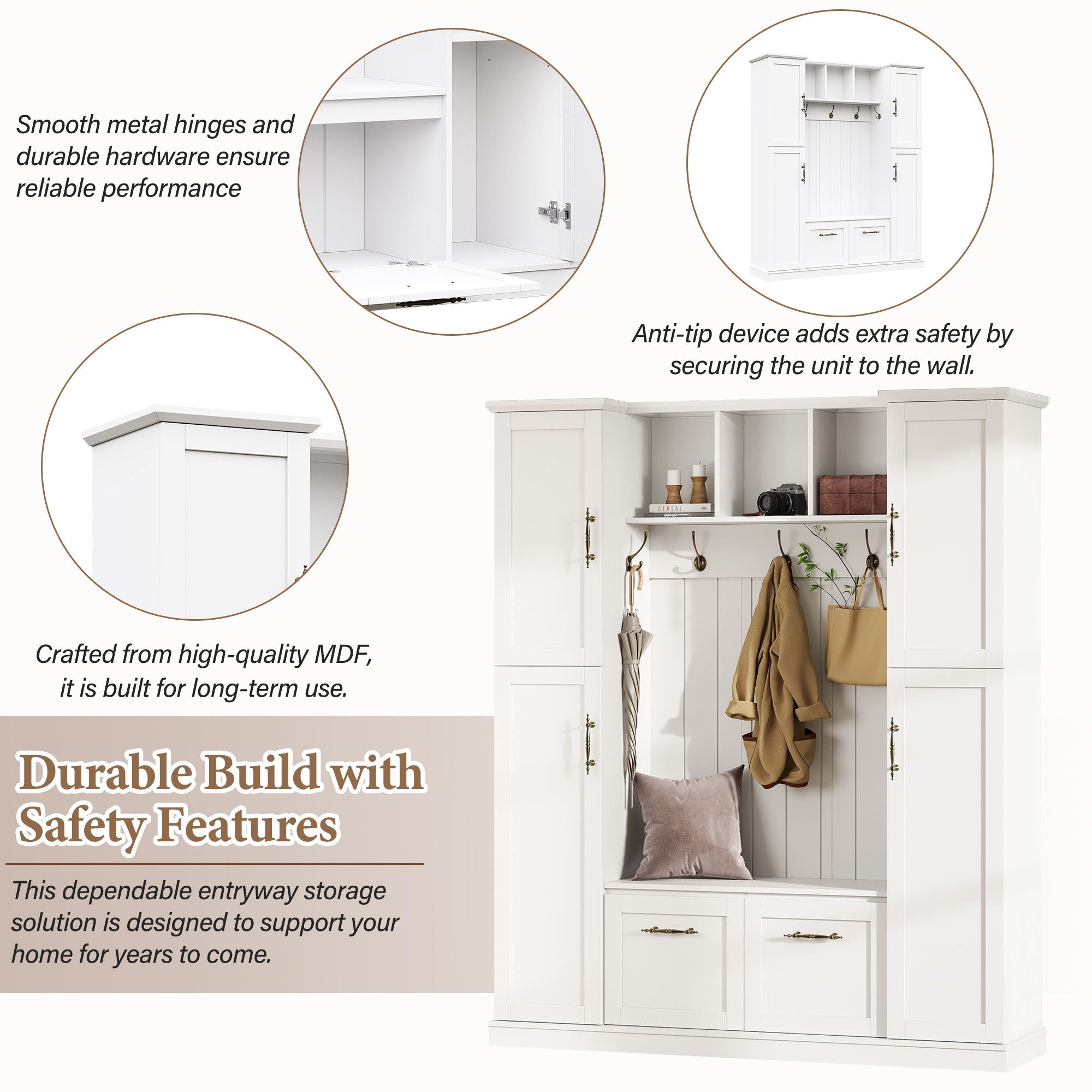 Hall Tree With 4 Side Cabinets