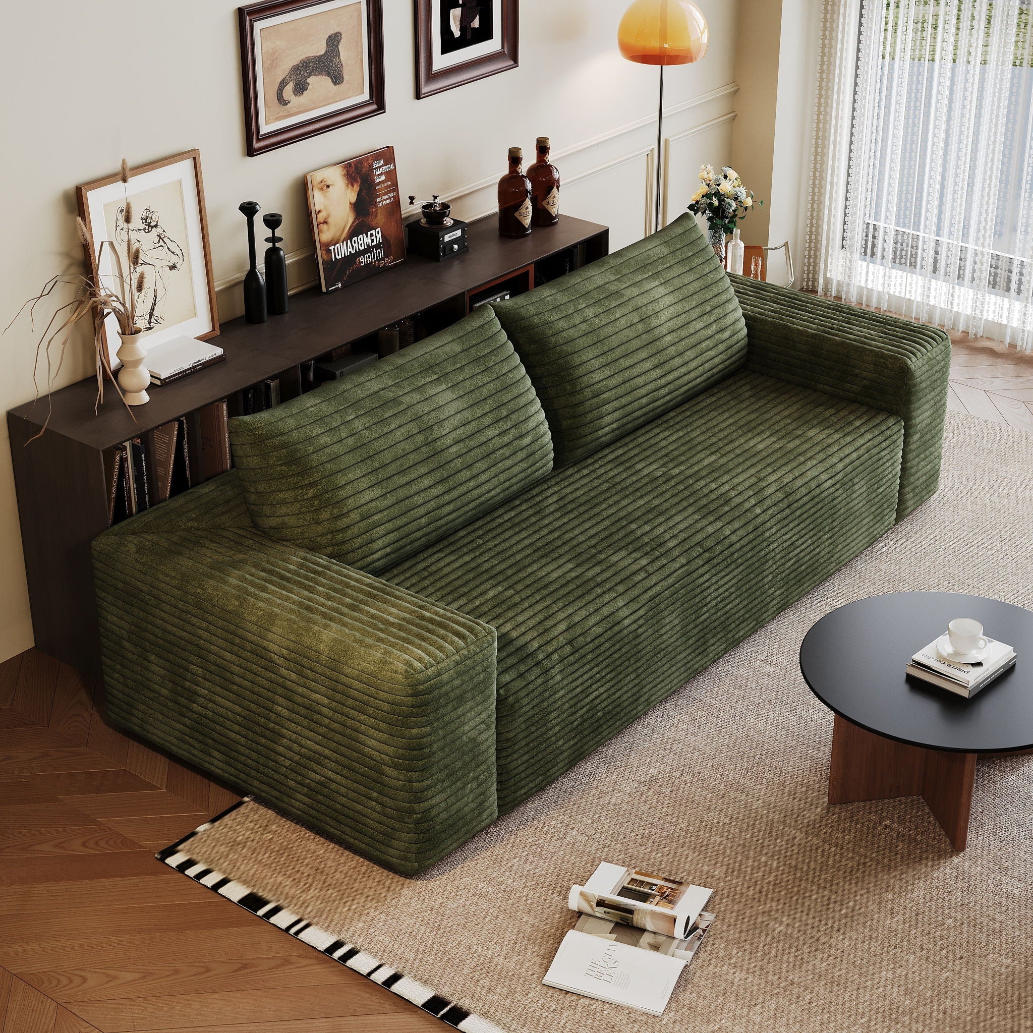3 Setaser Sofa, Deep Seat Couches For Living Room - Green