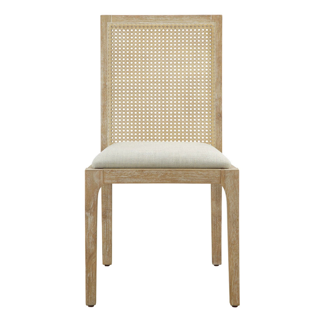 Dining Chair With Synthetic Cane Back And Upholstered Seat (Set of 2) - Natural
