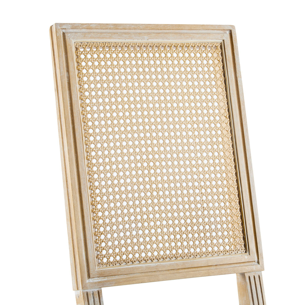 French Country Dining Chair With Rectangular Cane Backrest And Smooth Upholstered Seating