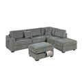 3 Piece Sectional Sofa With Reversible Chaise And USB Storage Ottoman