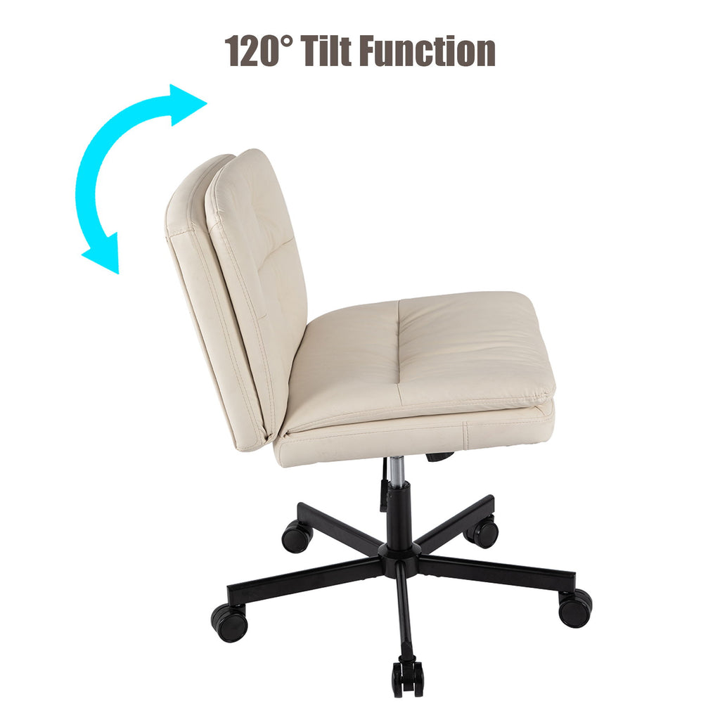 Large Size Swivel Home Office Desk Chair Armless Office Room Chair - Beige