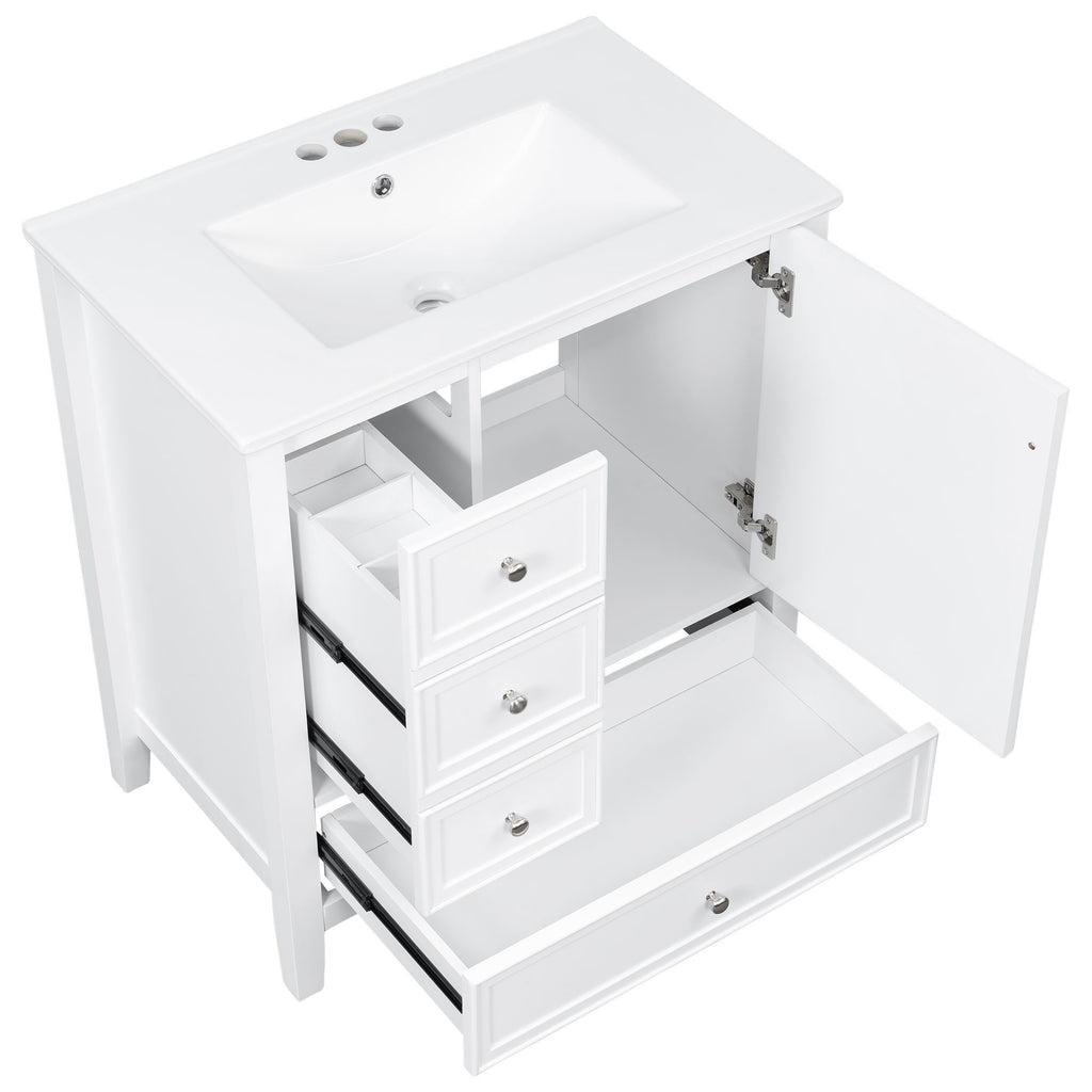 Modern Bathroom Vanity With Sink, 1 Cabinet & 3 Drawers