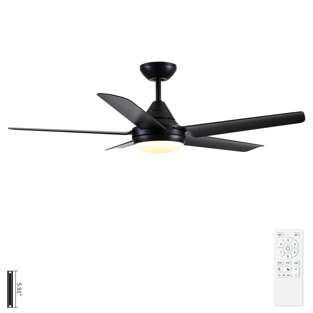 Ceiling Fan With Lights And Remote Control, Reversible DC Motor, 6 Speeds, 3 Cct Dimmable LED, Quiet Timer For Indoor - Black