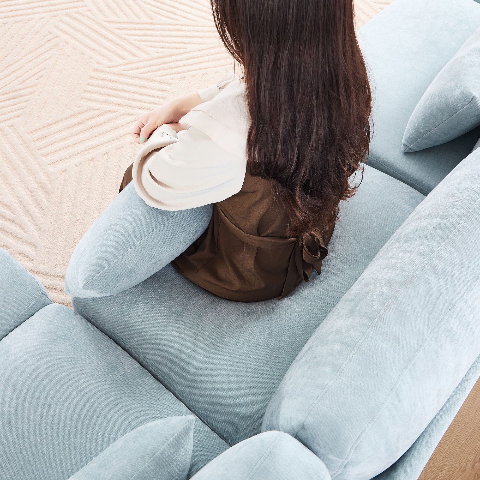Stylish Sofa With Ottoman And Lumbar Pillows, Ergonomic Design