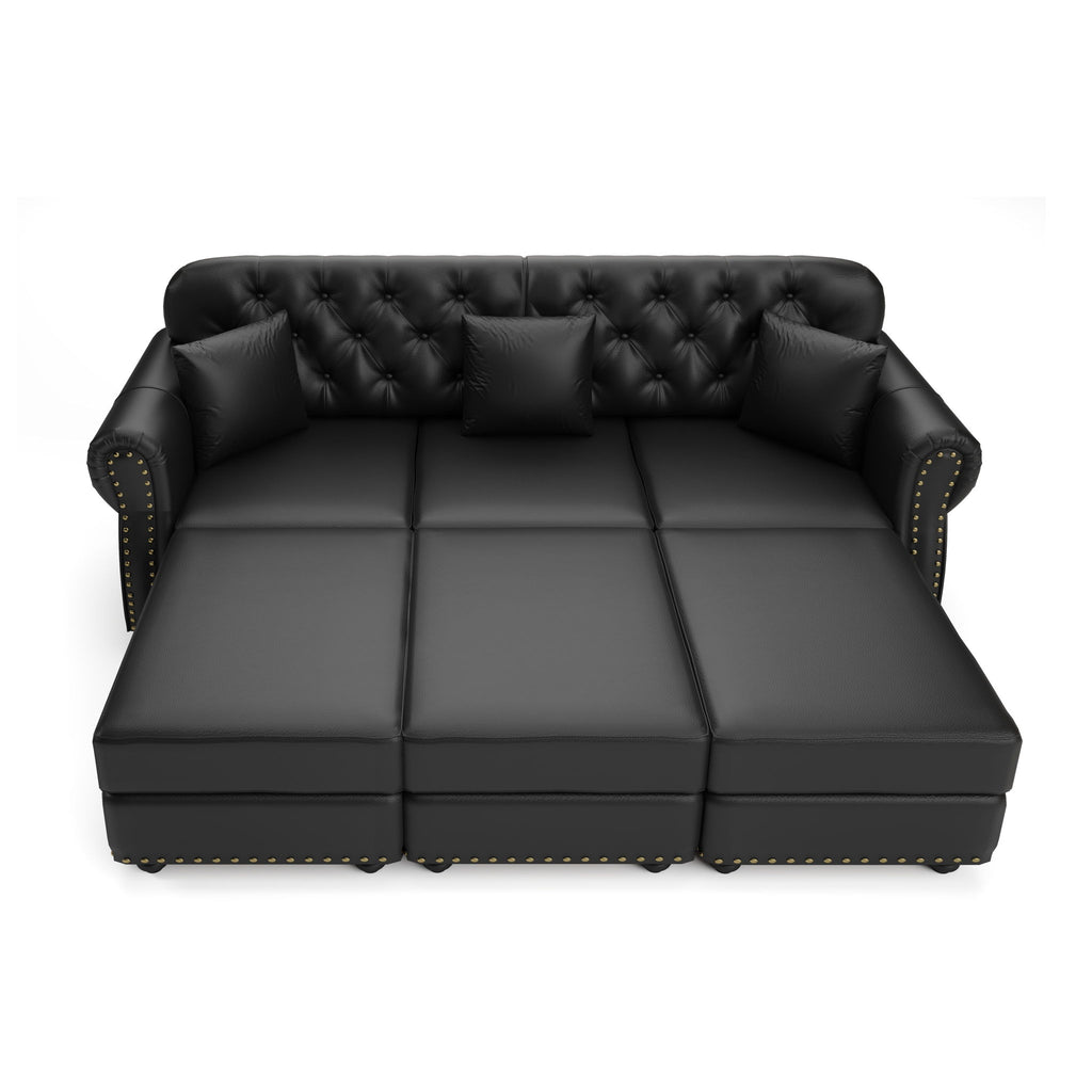Upholstered Sofa With Nailhead Trim, Rolled Armrests With Ottoman