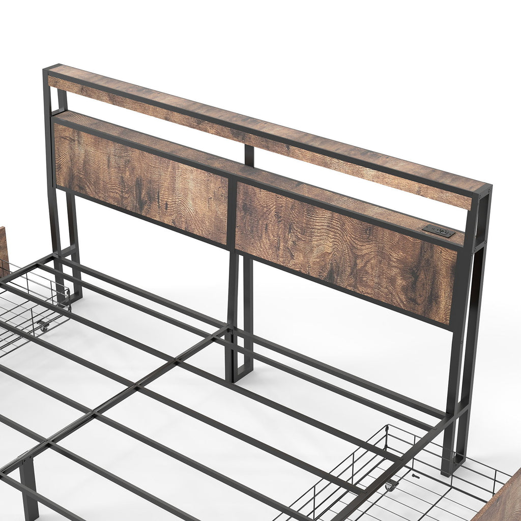 Bed Frame With Headboard, LED Lights & Charging Station