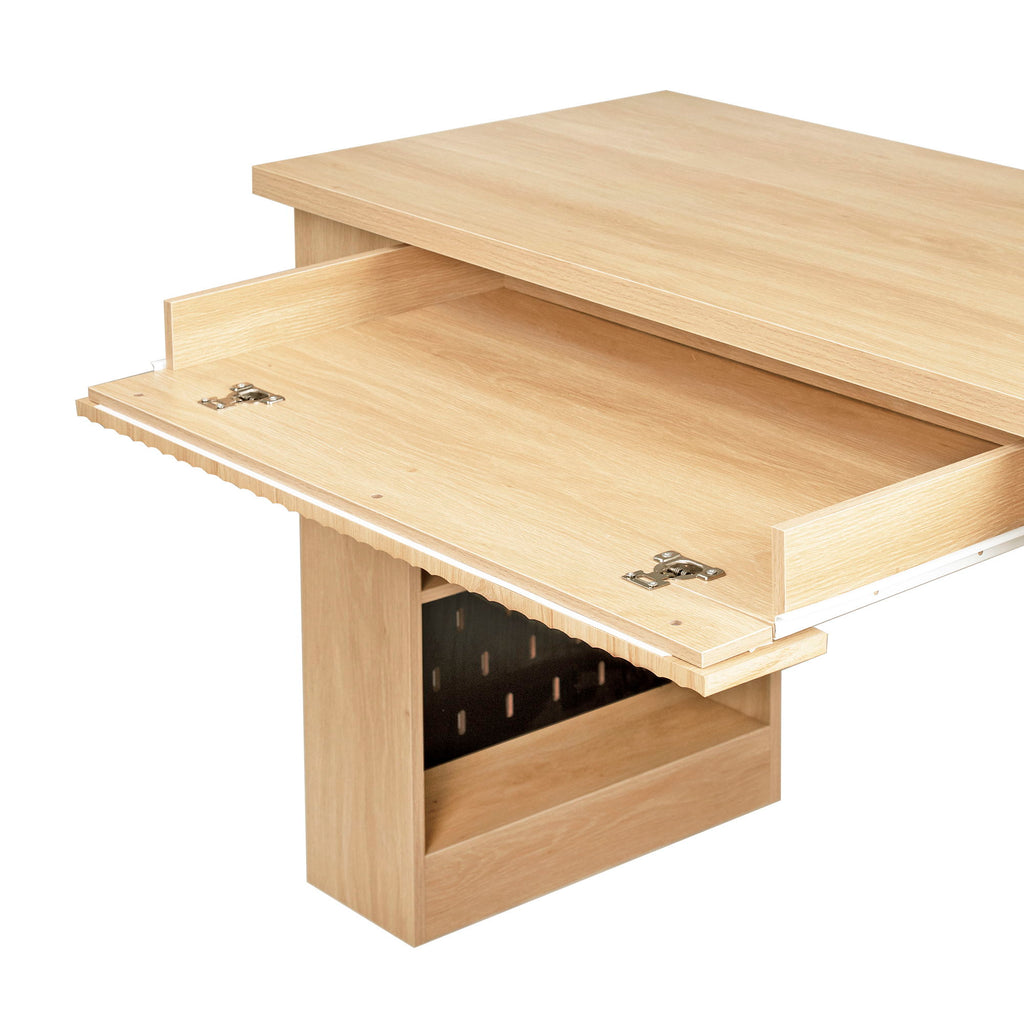Modern Fluted Office Desk With Storage Cabinet