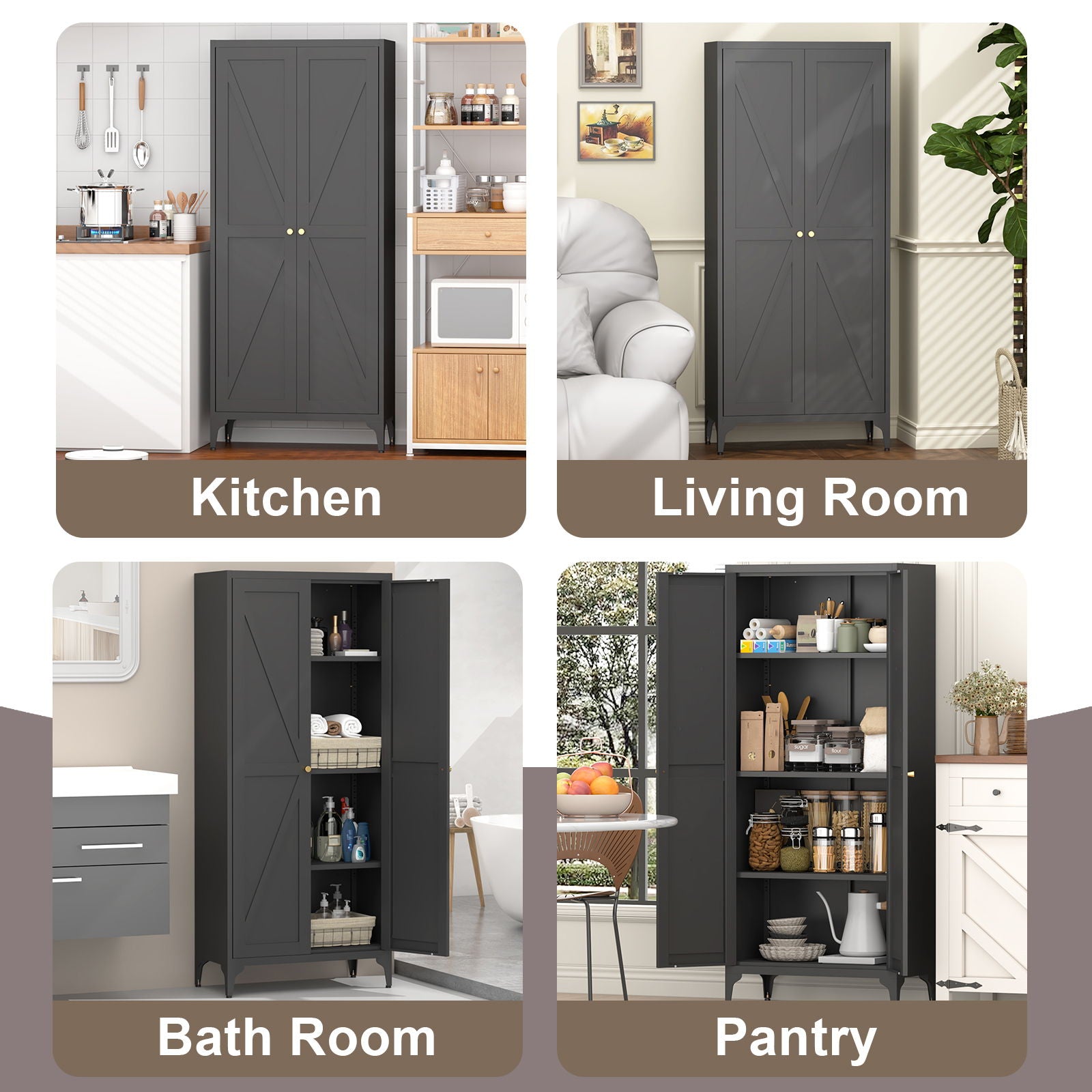 Adjustable 2 Door Kitchen Pantry Cabinet With Striped Design