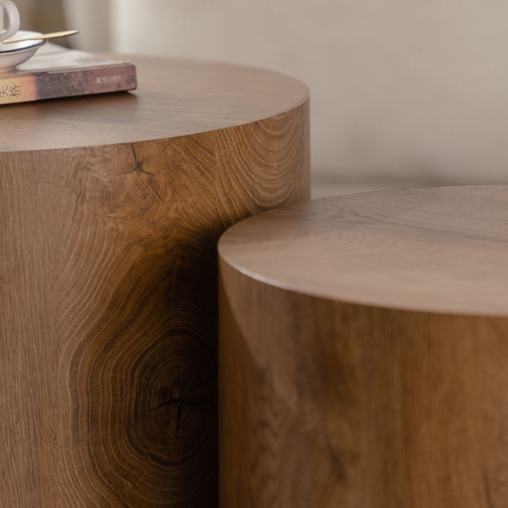 Round Nesting Coffee Table For Small Living Room (Set of 2) - Brown / Wood
