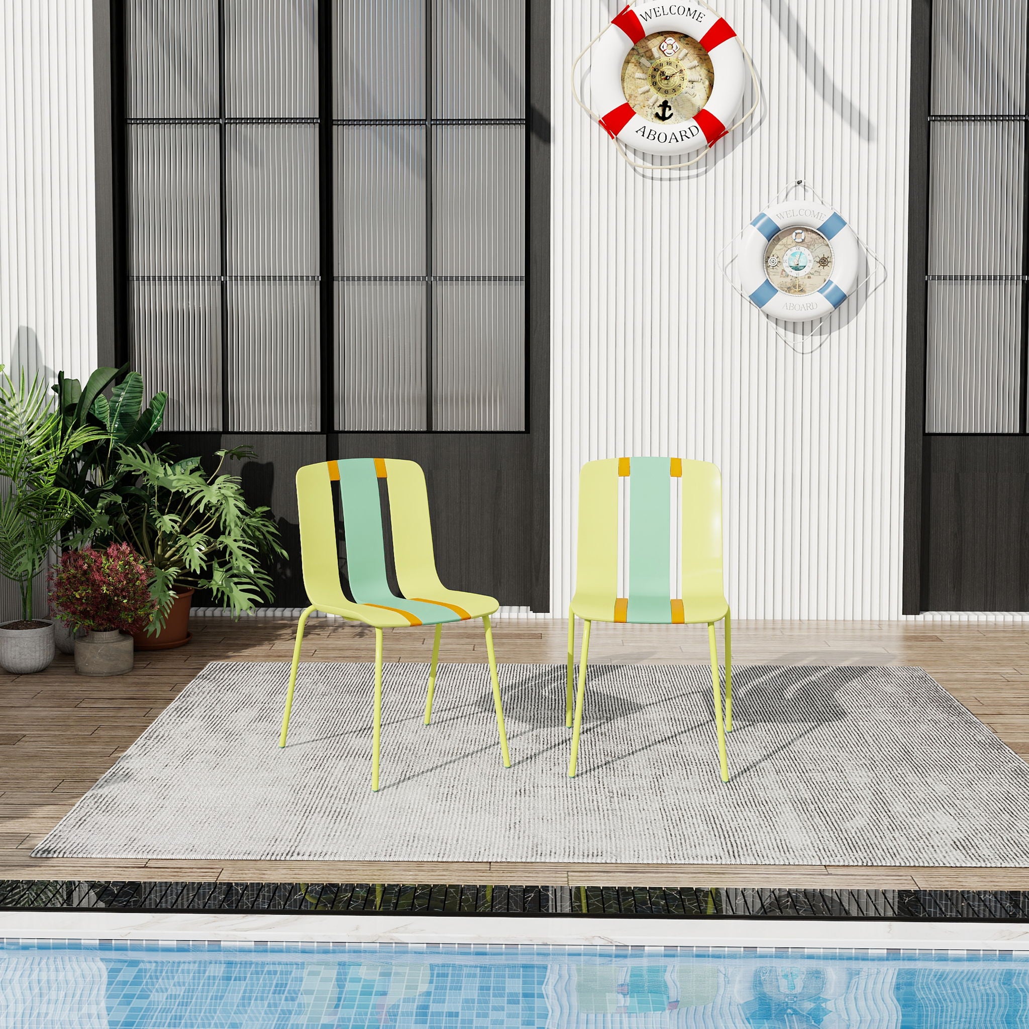 Modern Striped Blocking Single Chairs (Set of 4)