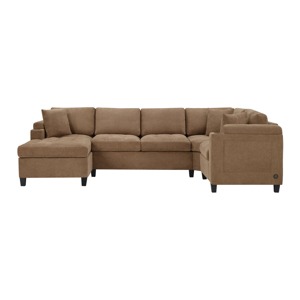U Shaped Sectional Sofa, Corner Living Room Couch With Built In Cup Holders, Storage, USB Ports