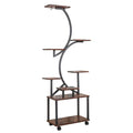 8 Tier Indoor Plant Stand With Grow Lights, S Shaped Metal Shelf For Multiple Plants - Black / Dark Walnut
