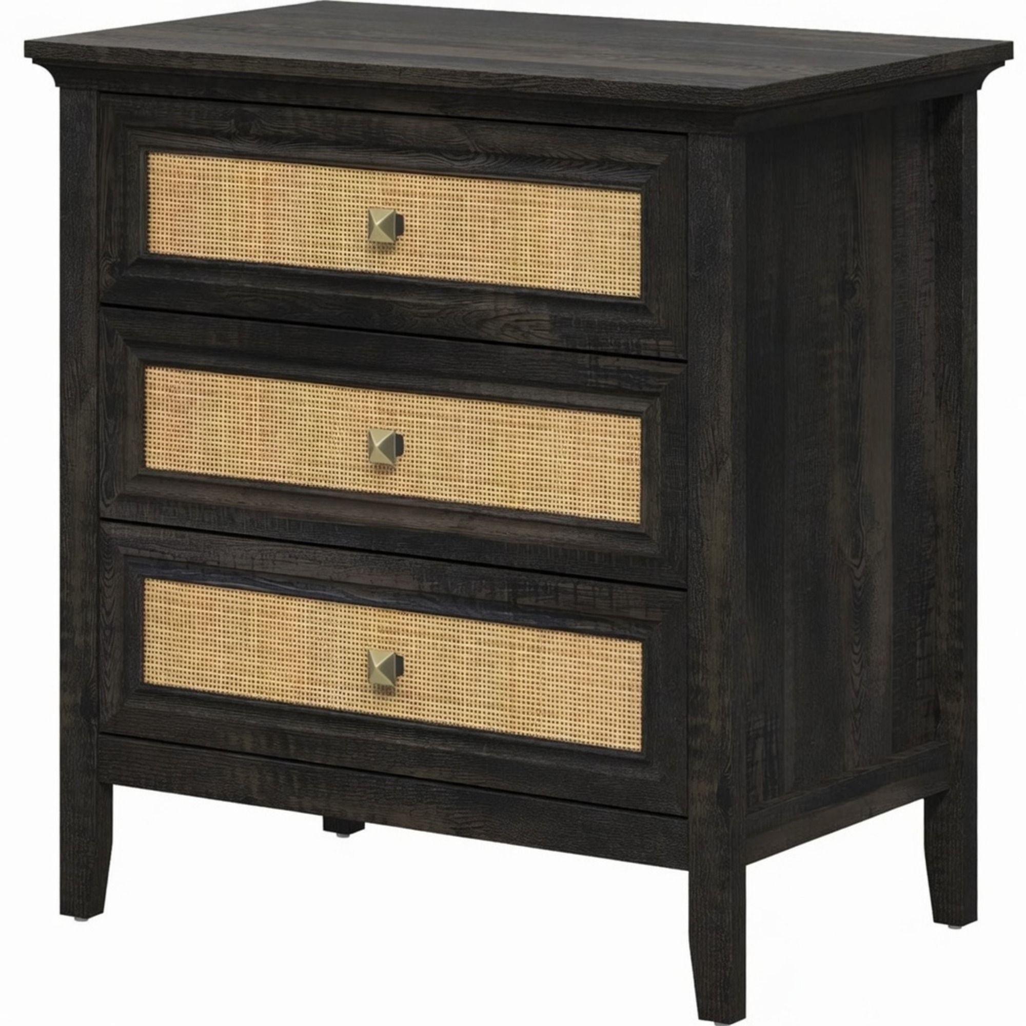 Nightstand With 3 Drawers, Tall End Table - Brown