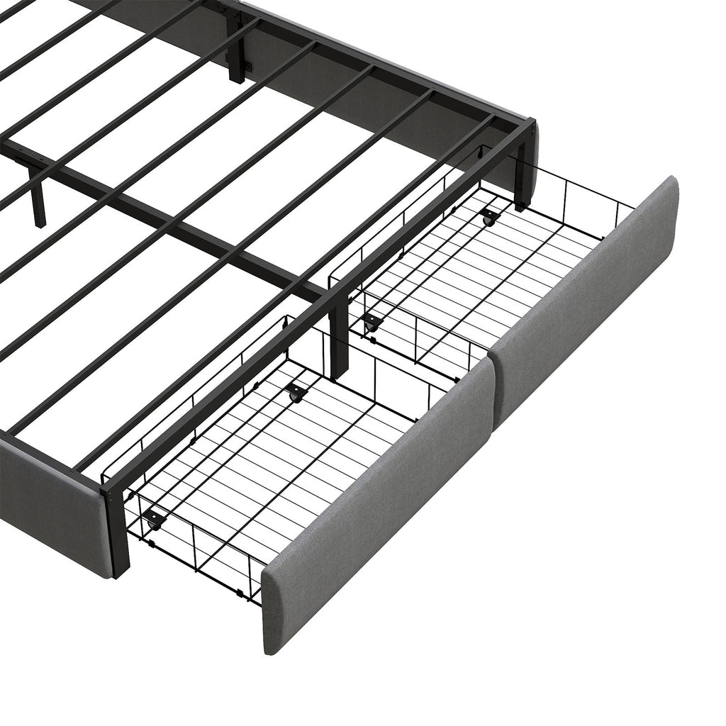 Upholstered Platform Bed Frame With RGB LED Lights, Charging Station & 2 Underbed Drawers