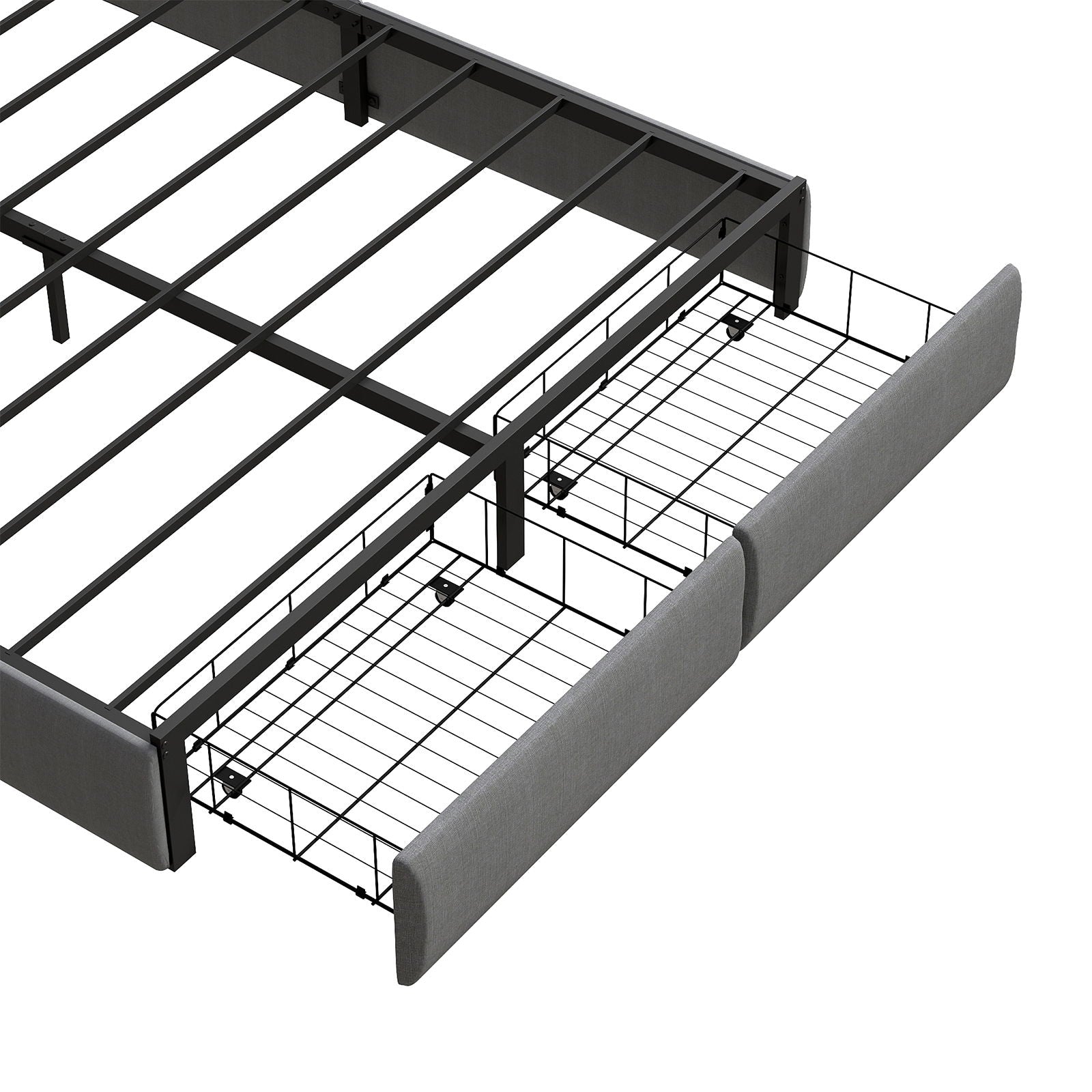 Upholstered Platform Bed Frame With RGB LED Lights, Charging Station & 2 Underbed Drawers