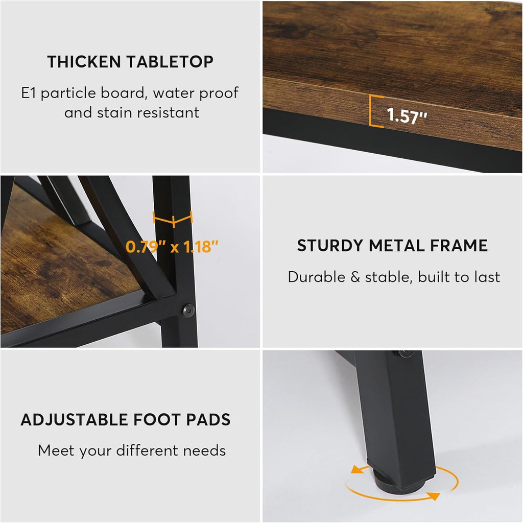 Extra Long Console Table With 2 Tier Storage Shelves For Living Entryway - Brown / Black