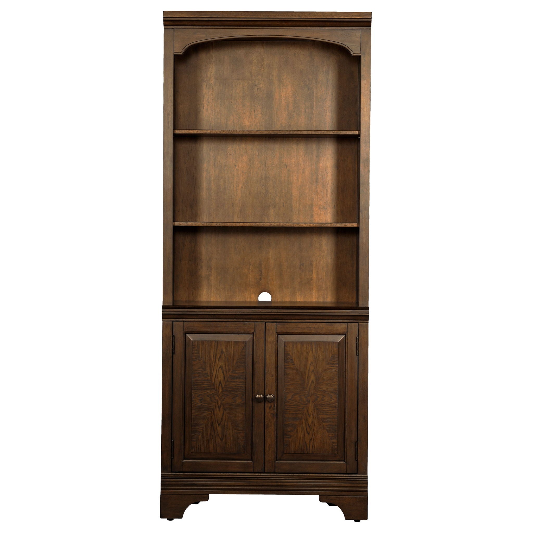 Stigham - Bookcase With 2 Door Cabinet, Adjustable Shelves, Cable Management - Oak