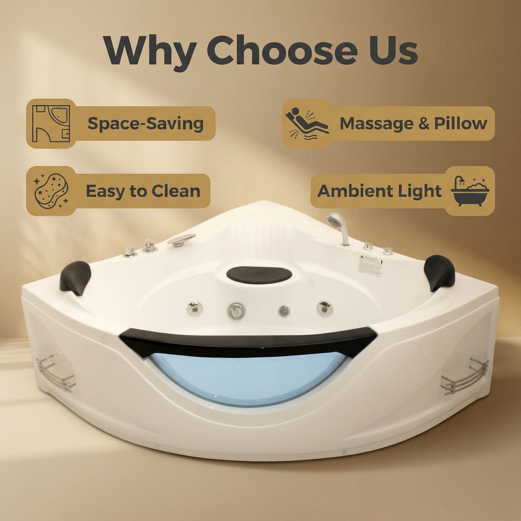 Xavier - Double Corner Massage Bathtub - Milk White