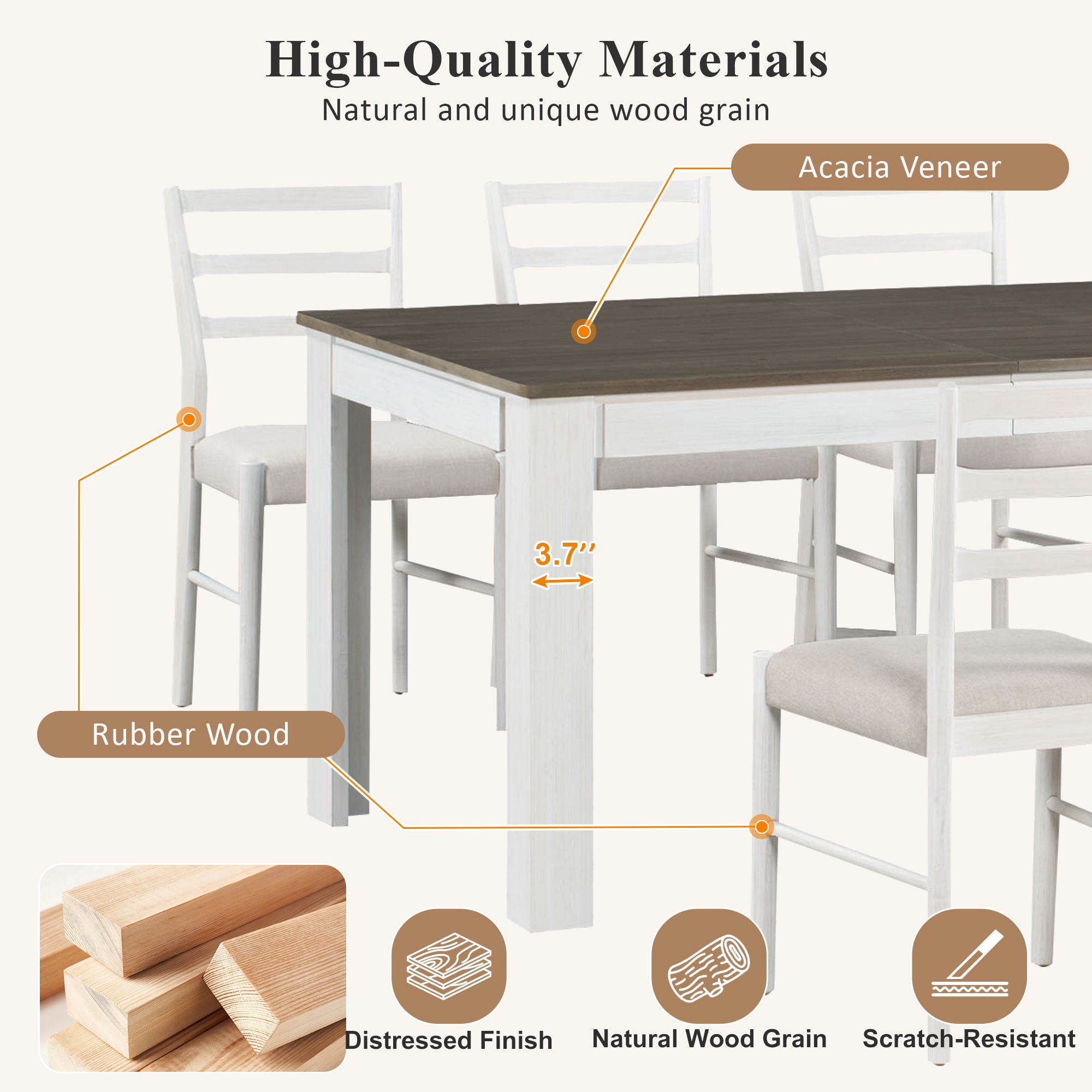 7 Piece Dining Set With Extendable Table, 2 Drawers & 6 Upholstered Chairs