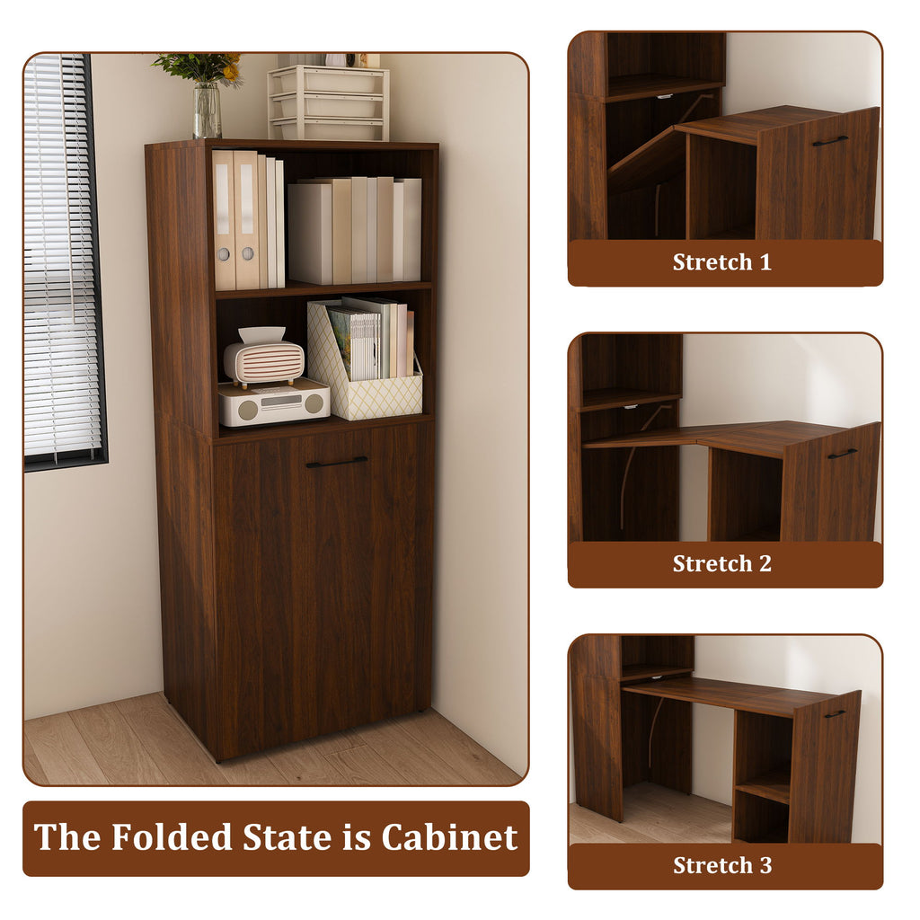 Stretchable Office Desk With Storage Shelves And Mobile Wheels