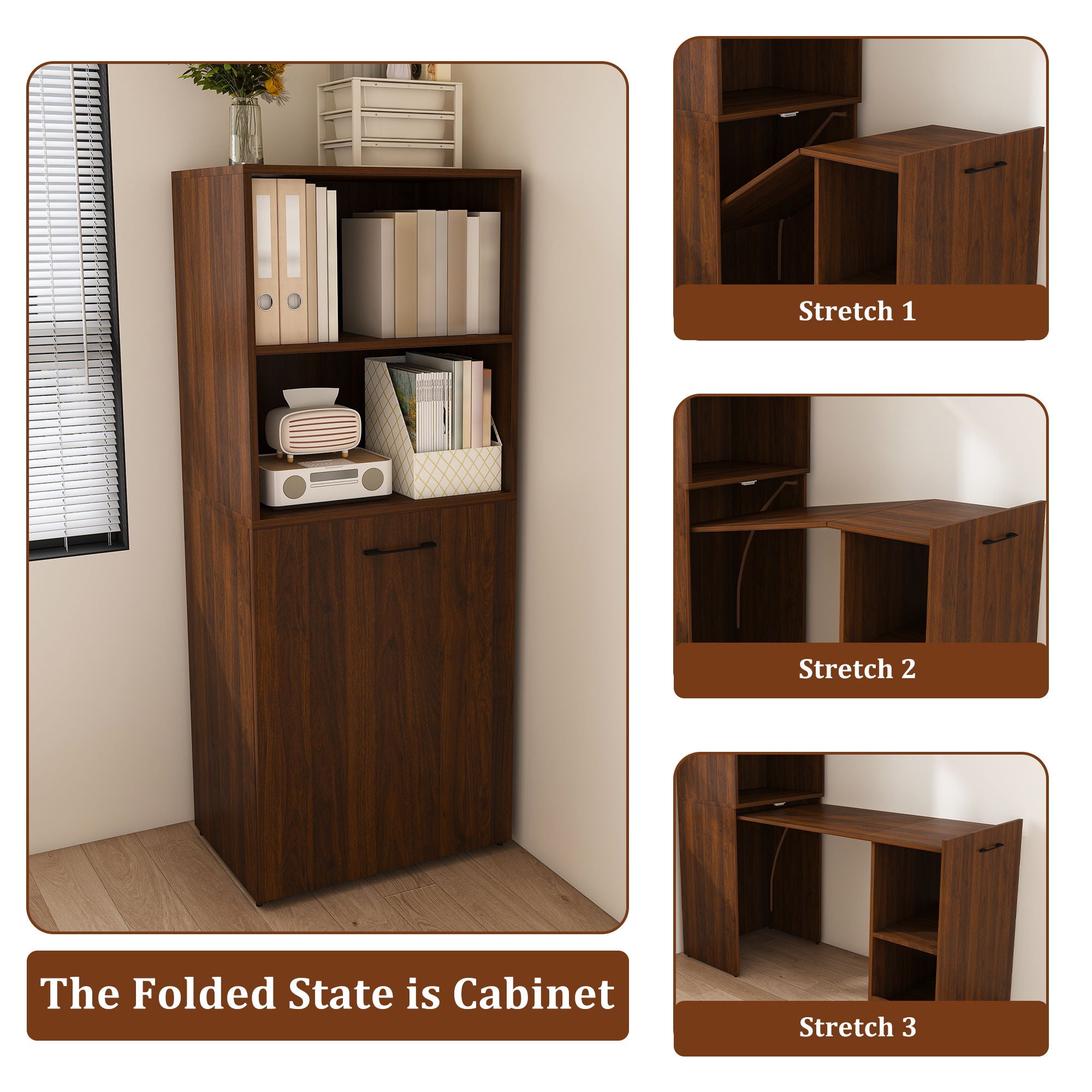 Stretchable Office Desk With Storage Shelves And Mobile Wheels