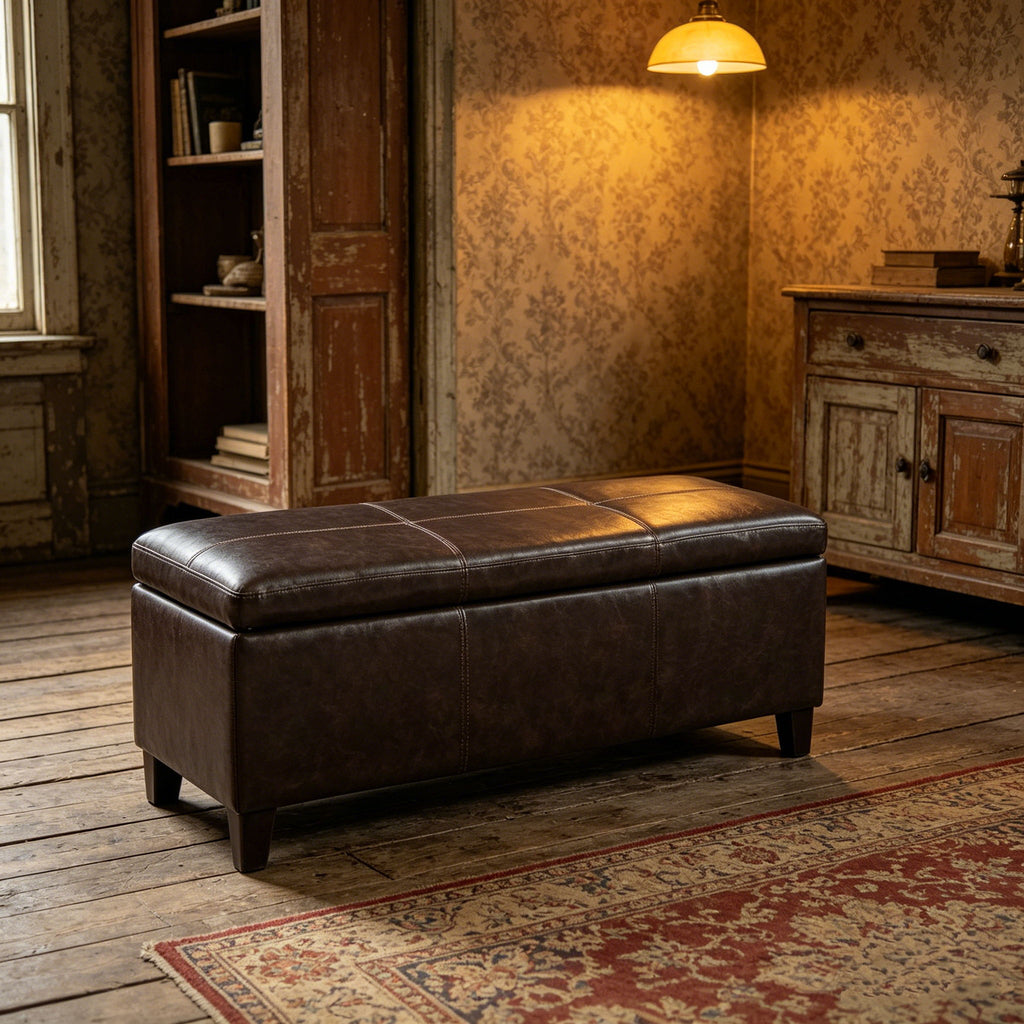 Rectangle Storage Ottoman Bench For Living Room - Brown
