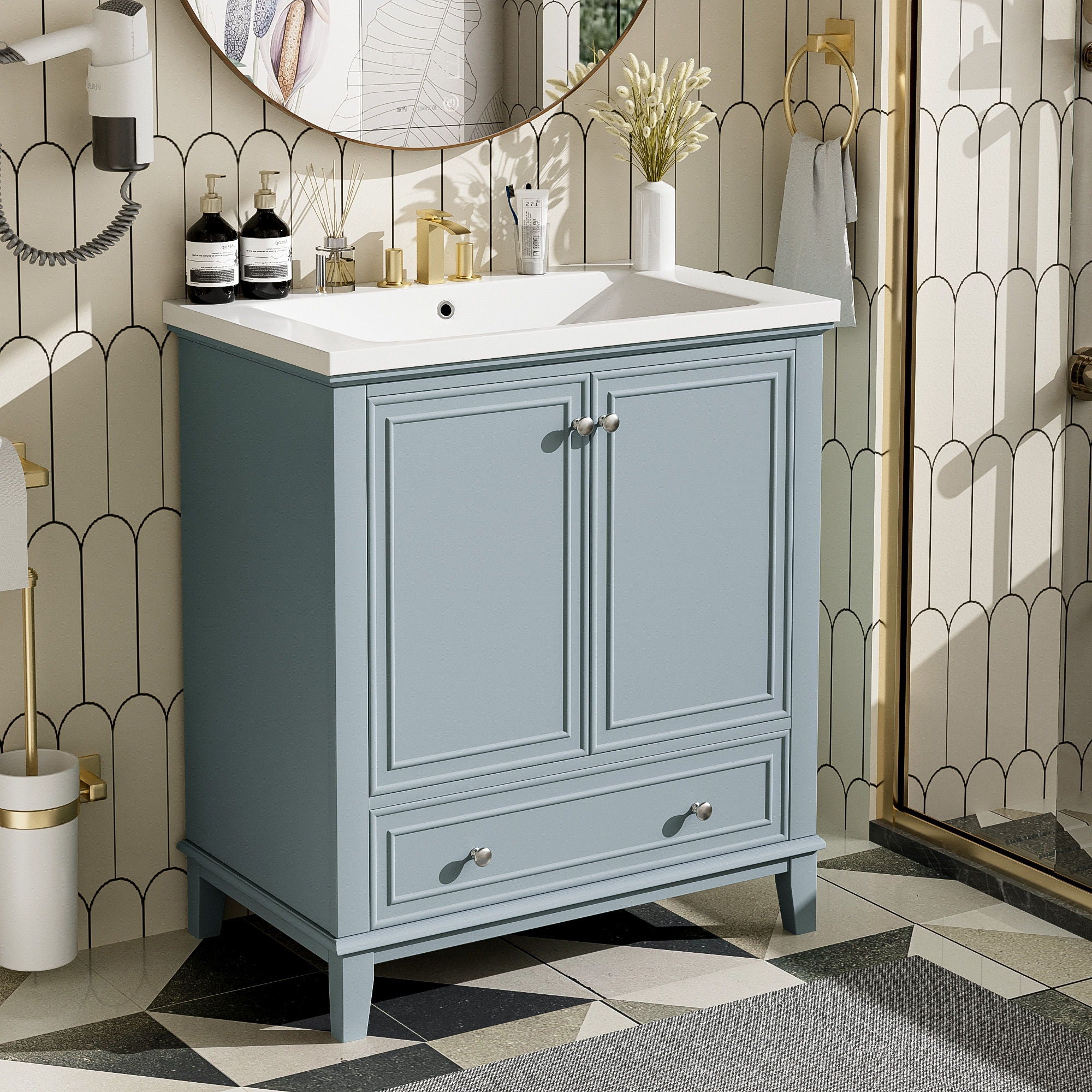 Modern Bathroom Vanity With Sink Combo, Multi Functional Cabinet With Doors And Drawer