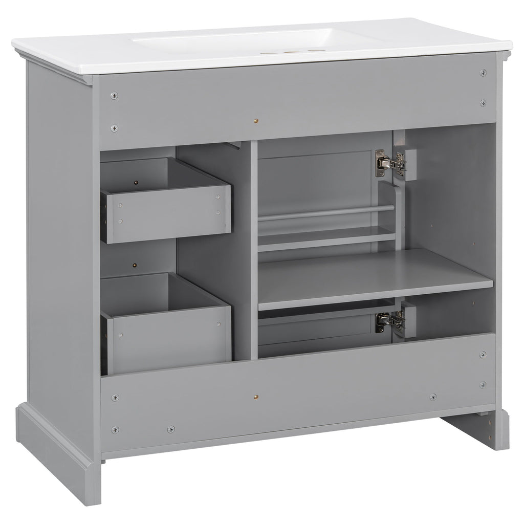 36" Bathroom Vanity With Sink, 2 Tip-Out Drawers, Soft Close Hinges