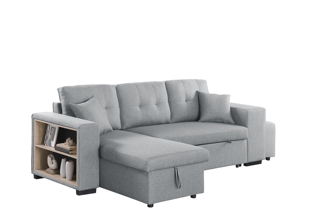 Daniel - Upholstered Reversible Sectional With Pull Out Loveseat - Light Gray