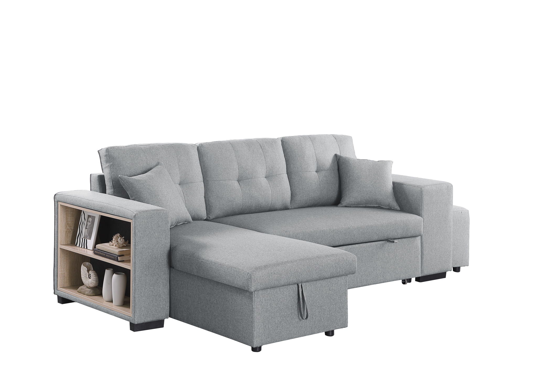Daniel - Upholstered Reversible Sectional With Pull Out Loveseat - Light Gray