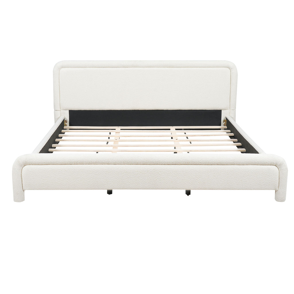 Upholstered Platform Bed Frame With Curved Headboard, Wood Slats Support