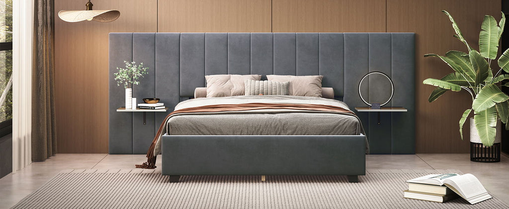 Upholstered Platform Bed With Big Headboard