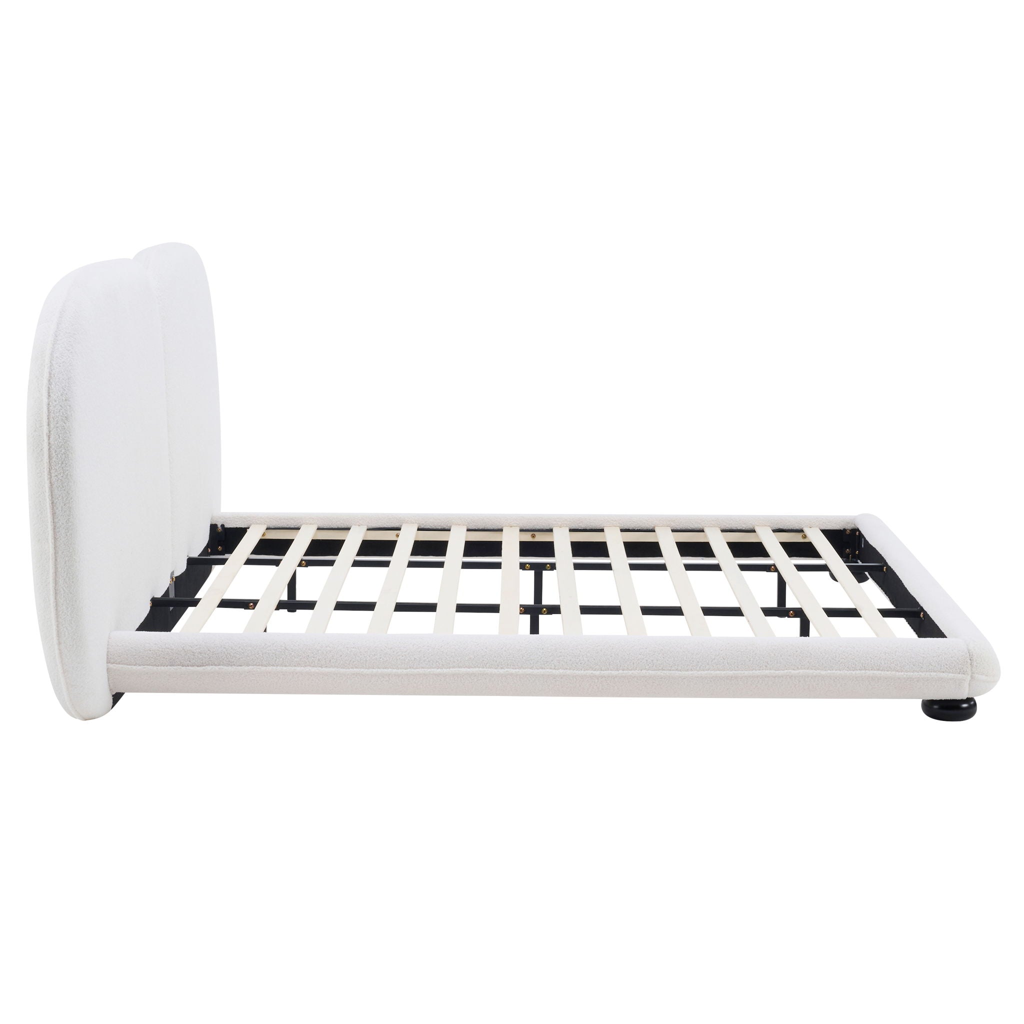 King Size Upholstered Platform Bed With Split Headboard - White