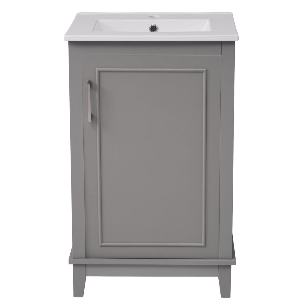 Modern Small Bathroom Vanity Cabinet With Ceramic Basin, Ample Storage, 1 Soft Close Door