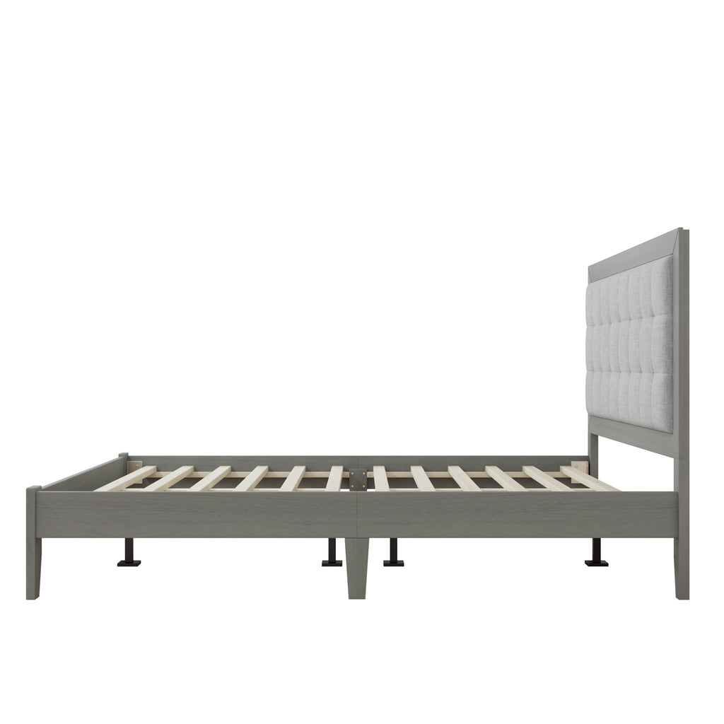 Mid Century Modern Platform Bed With Upholstered Headboard