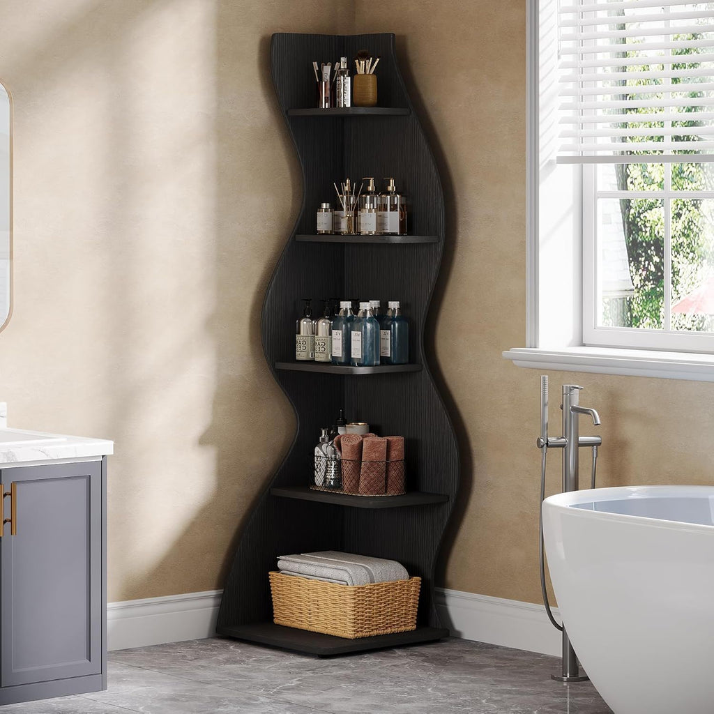 5 Tier Wavy Corner Bookshelf And Plant Stand For Living Room