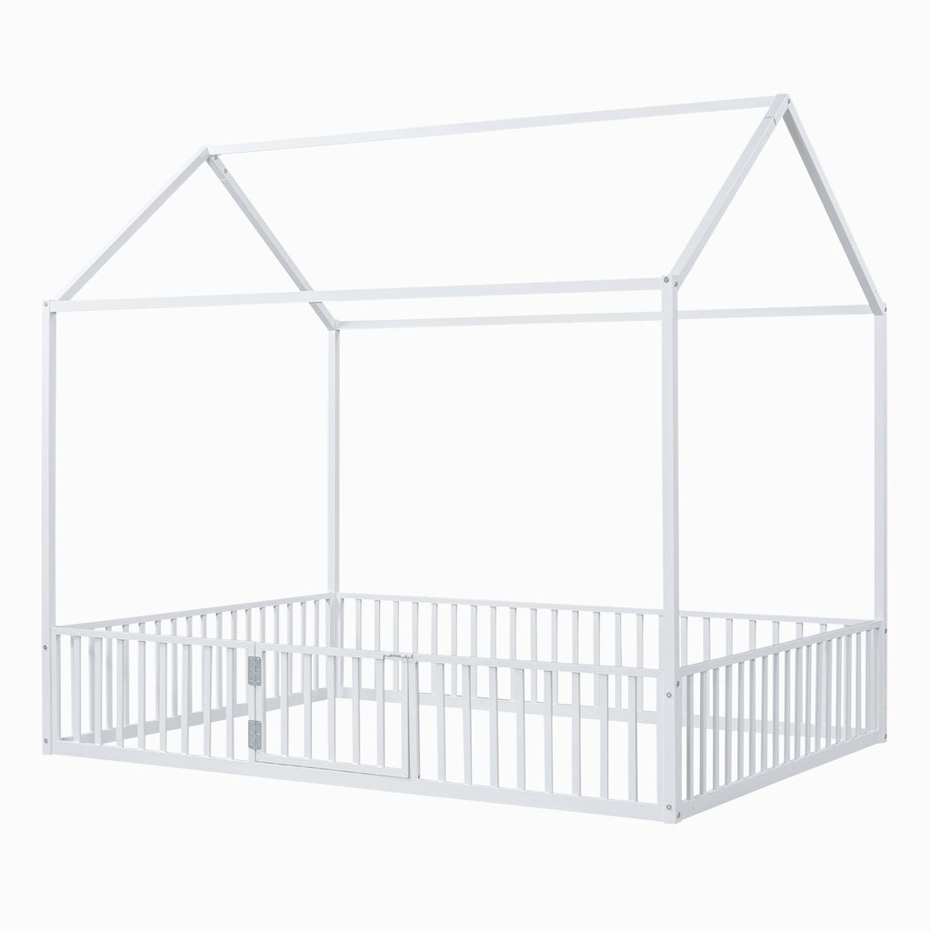 Metal House Bed With Fence And Door
