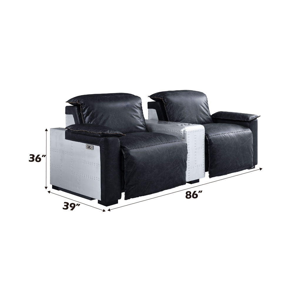 Misezon - Power Motion Recliner - Black Top Grain Leather & Aluminum