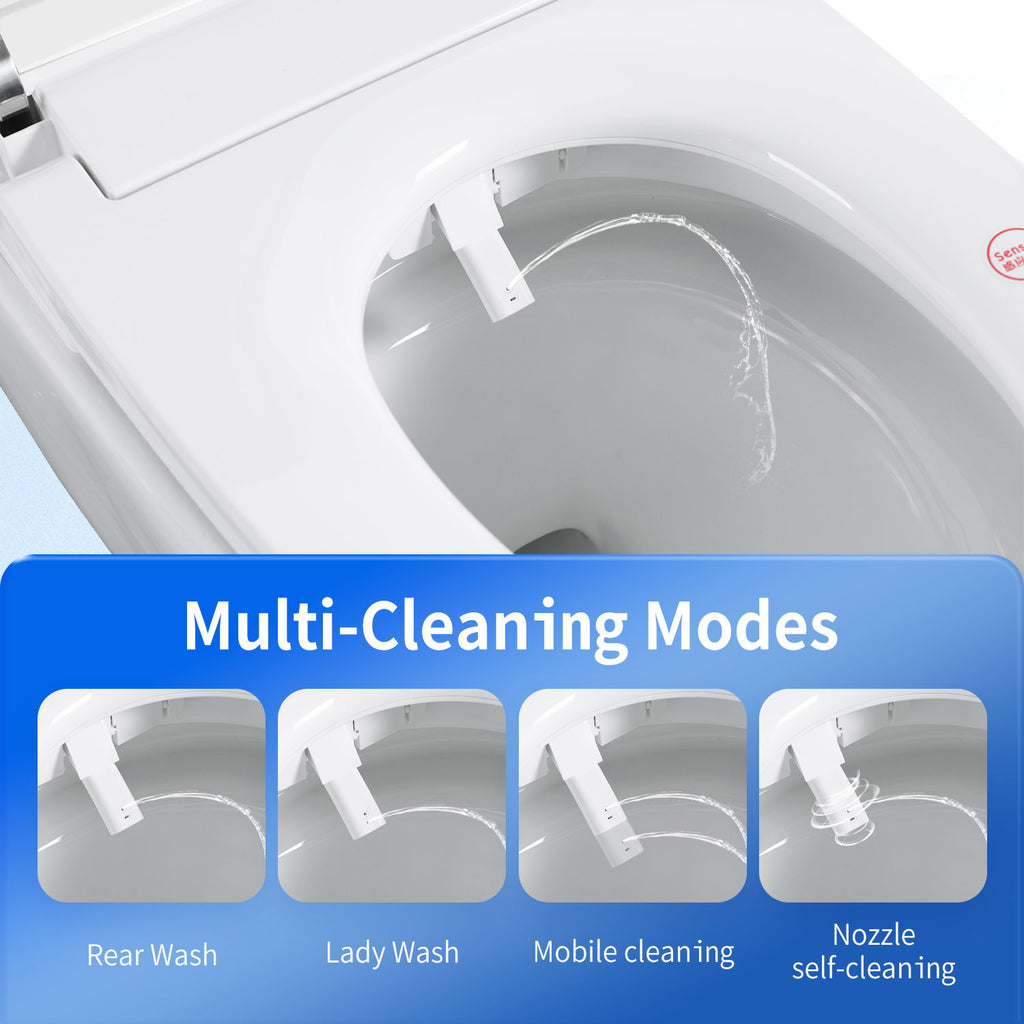 Tankless Smart Toilet With Bidet Built In, 1 Piece Bidet Toilet Seat, Auto Flush, Auto Open / Close, Heated Seat, Warm Water And Dry, Adjustable Temp, Remote Control Side Know - White