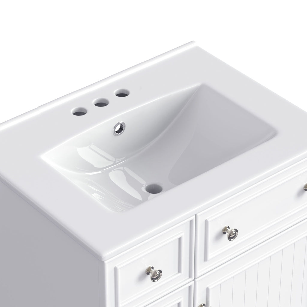 Transitional Style Bathroom Vanity Cabinet With Ceramic Sink