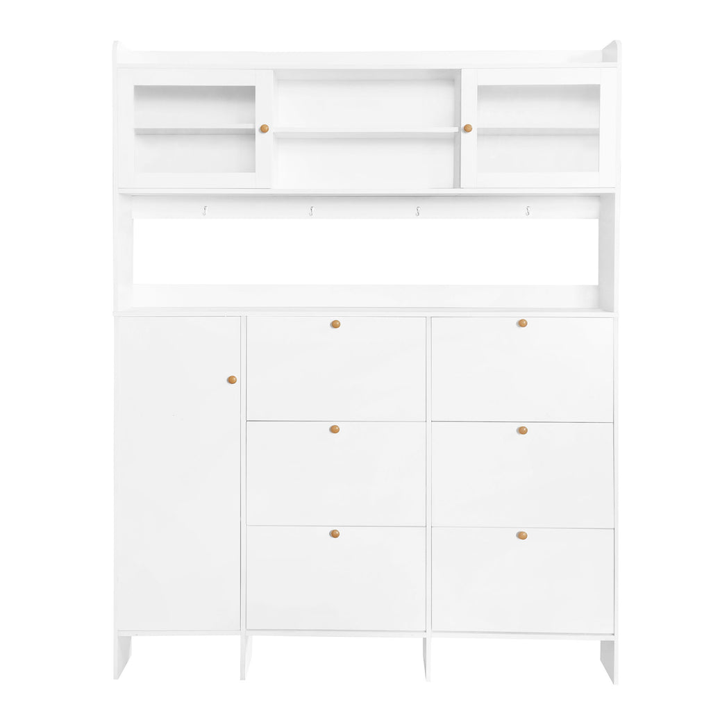 On Trend Multifunctional Tipping Bucket Shoe Cabinet With Storage Shelf & 6 Flip Drawers