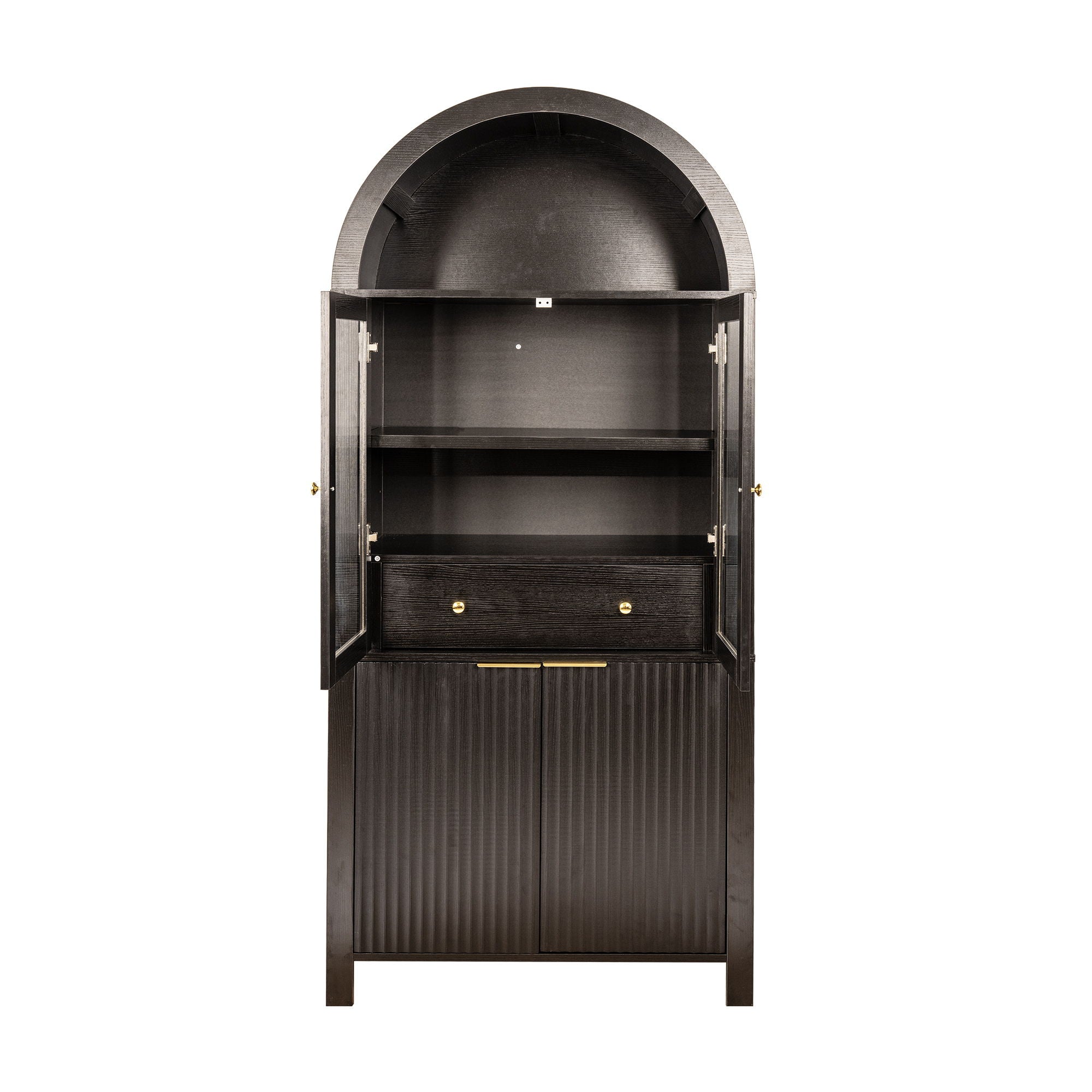 Fluted Tall Arched Pantry Cabinet With Adjustable Shelves