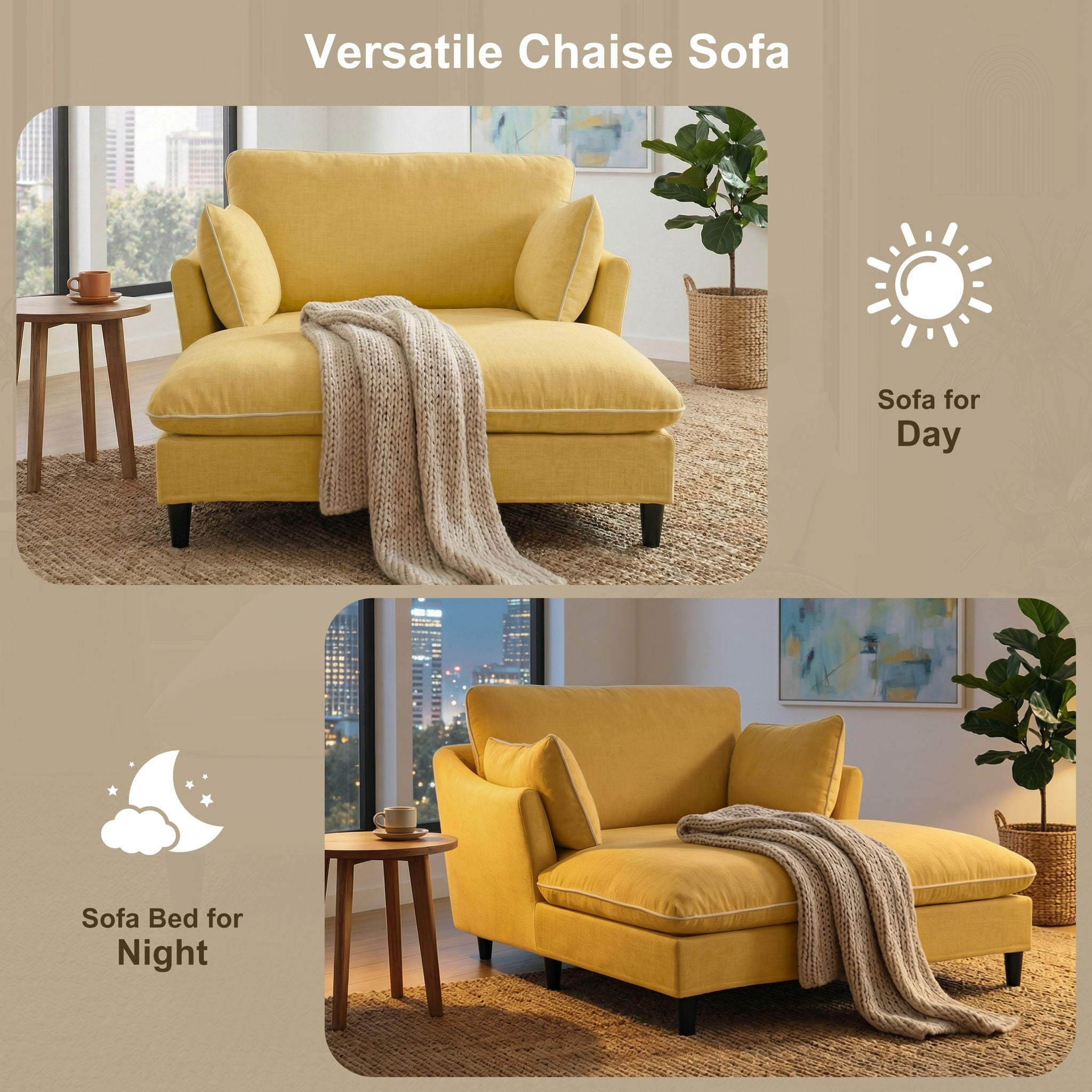 Modern Chaise Lounge Couch Sofa Bed With Pillows